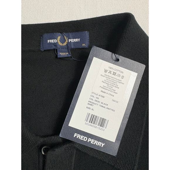 Fred Perry Knitted Shirt Size XL Black Short Sleeve Black 100% Cotton NWT - Picture 4 of 9